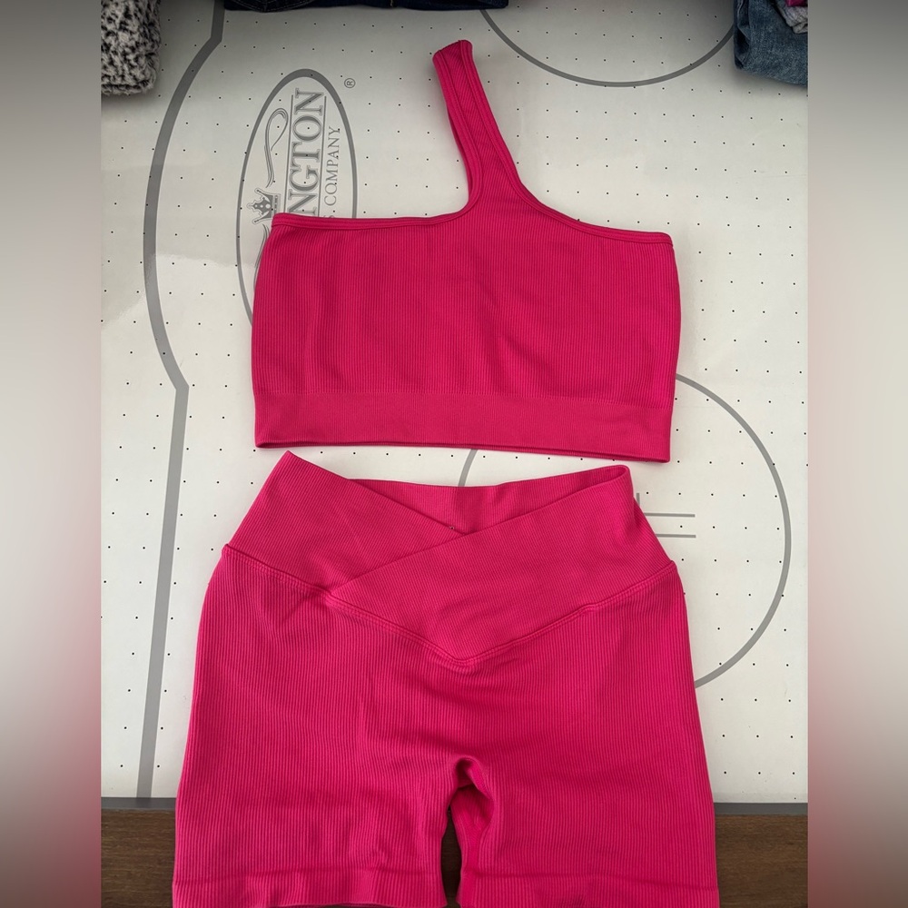 Pink One-Shoulder Top and Leggings Set